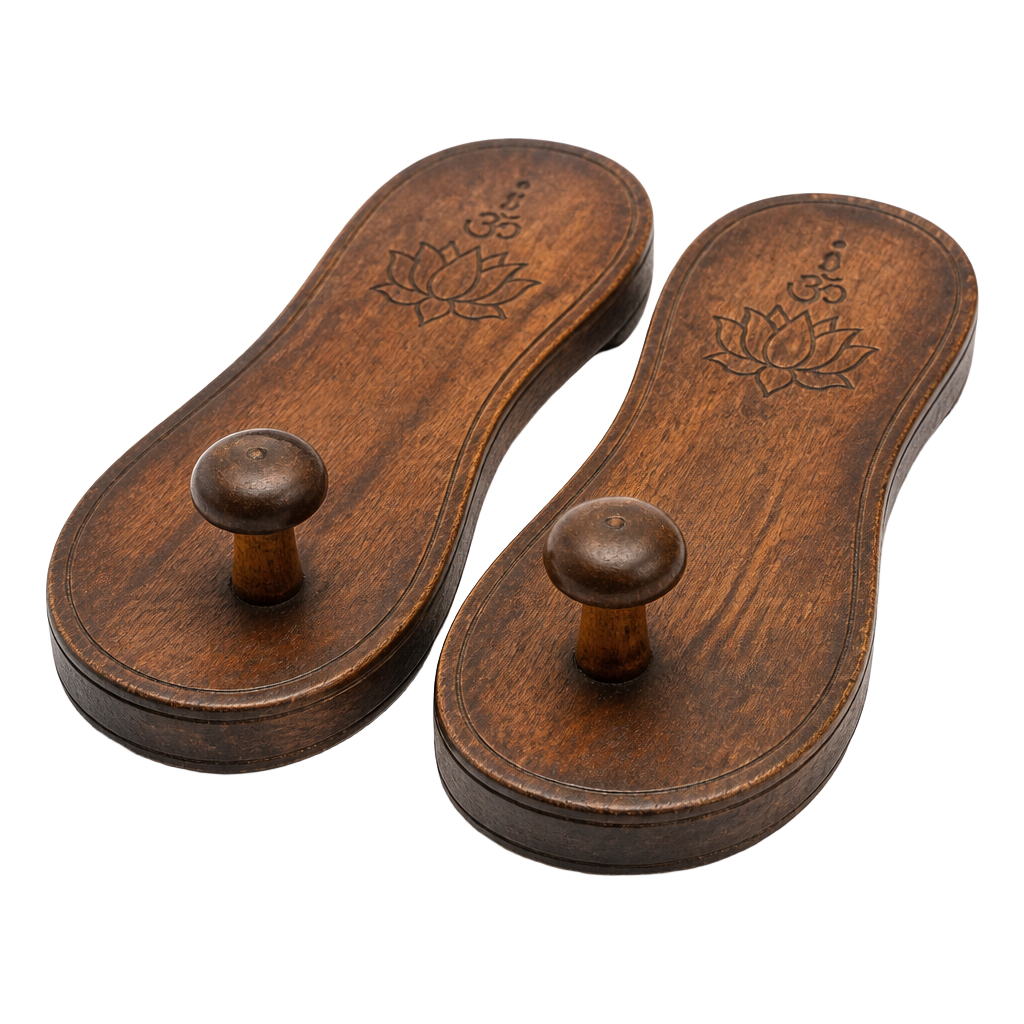Illustrative image — a pair of traditional wooden Guru Paduka sandals